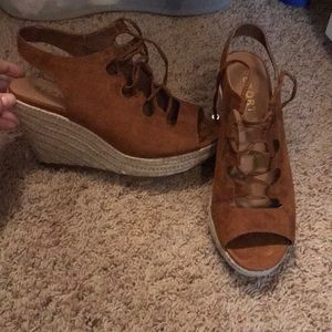 EUC Suede Espadrilles Brown Wedges